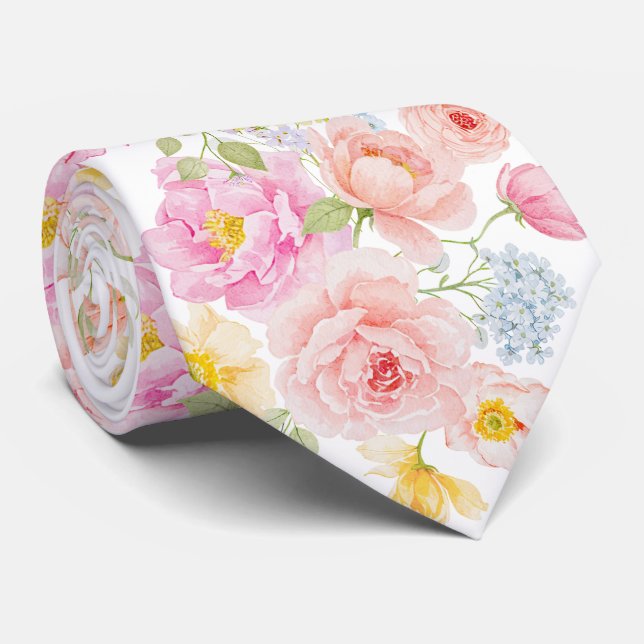 Vivid Pastel Flowers Neck Tie (Rolled)