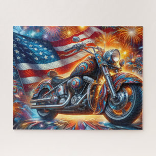 Vivid Patriotic Vintage Retro Motorcycle Jigsaw Puzzle
