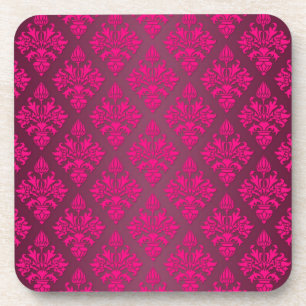Vivid Pink Artichoke Floral Damask Pattern Coaster