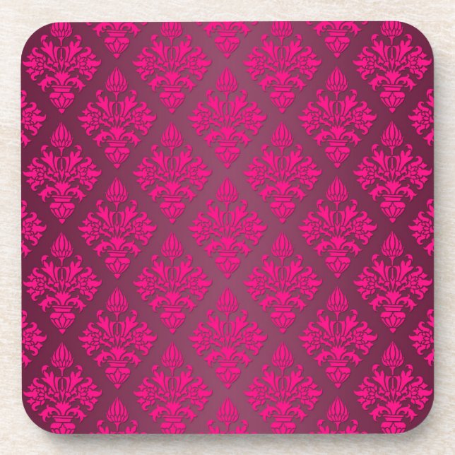 Vivid Pink Artichoke Floral Damask Pattern Coaster (Front)