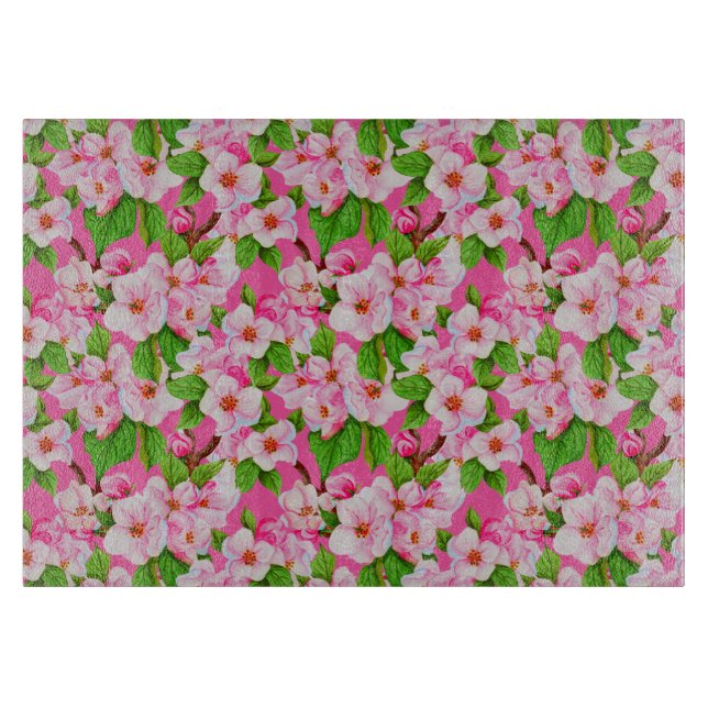 Vivid Pink Cherry Blossom Cutting Board (Front)