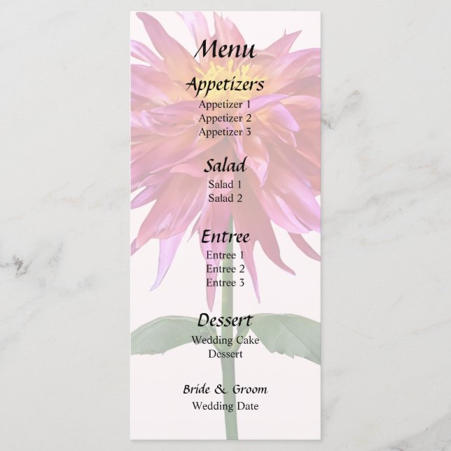 Vivid Pink Dahlia Menu (Front)
