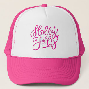 Vivid Pink Holly Jolly Christmas  Trucker Hat