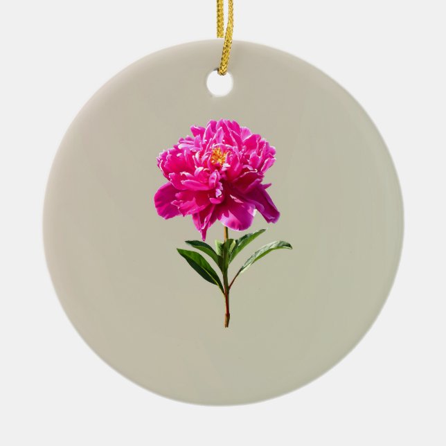 Vivid Pink Peony Ceramic Ornament (Front)