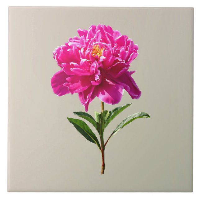 Vivid Pink Peony Ceramic Tile (Front)