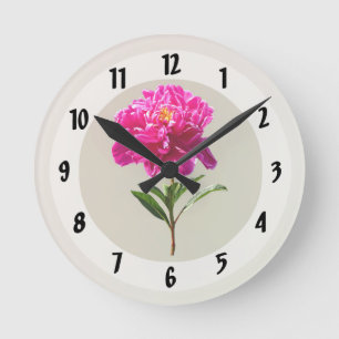 Vivid Pink Peony Round Clock