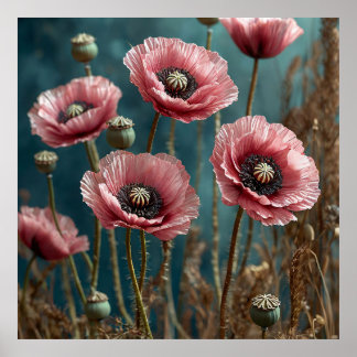 Vivid Pink Poppies Blooming Poster