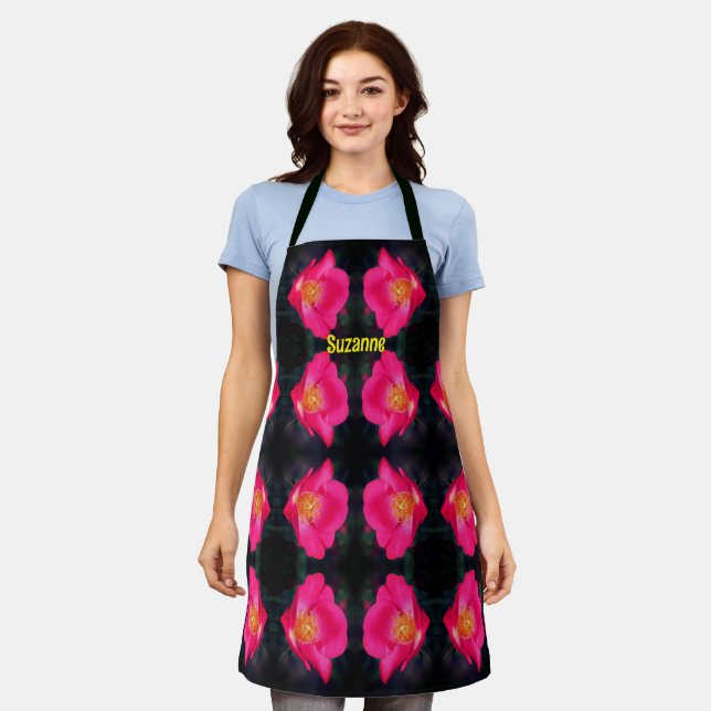 Vivid Pink Rose Petals Abstract Floral Pattern    Apron (Worn)