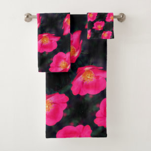 Vivid Pink Rose Petals Abstract Floral Pattern   Bath Towel Set