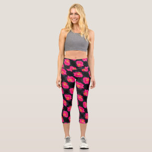 Vivid Pink Rose Petals Abstract Floral Pattern Capri Leggings