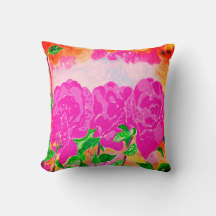 Vivid Pink Roses Throw Pillow