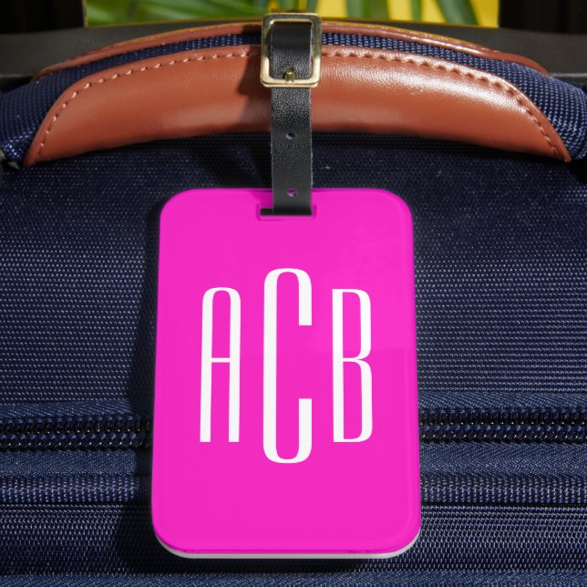 Vivid Pink Vertical Three Letter Monogram Luggage Tag (Front Insitu 2)