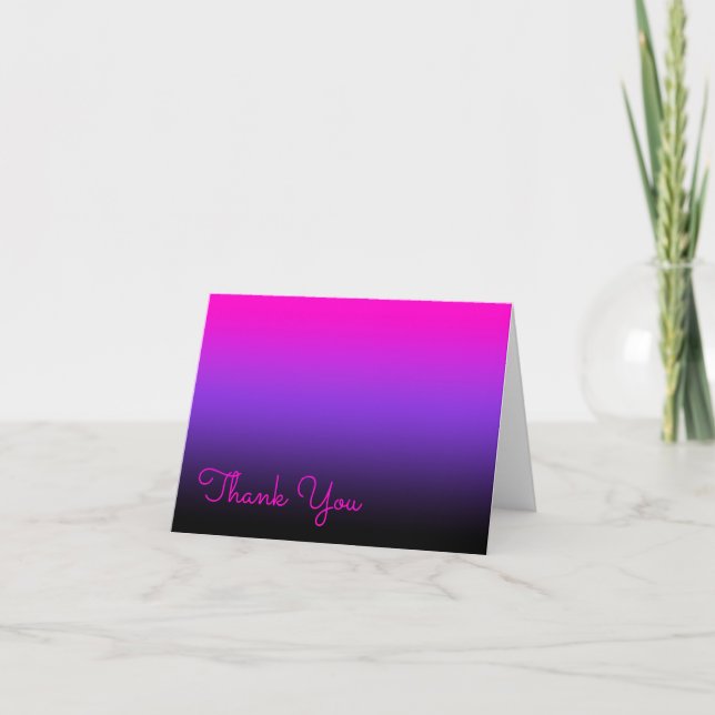 Vivid Pink Violet and Black Ombre Thank You Card (Front)