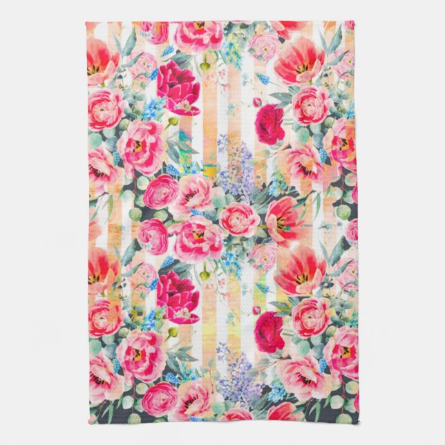 Vivid Pinks Floral Pattern Kitchen Towel (Vertical)
