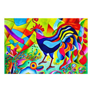 "Vivid Plumage". A Surreal Colourful Cockerel Photo Print