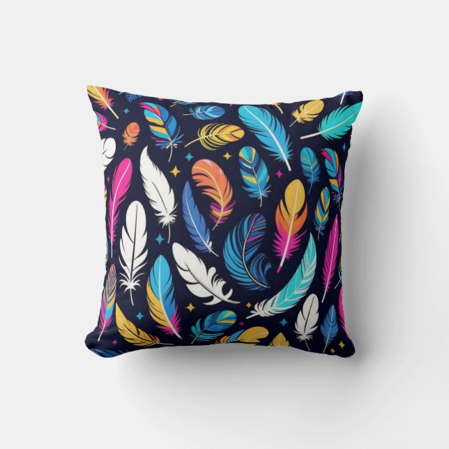 Vivid Plumage Delight: Colorful Wings Feather Cushion (Front)