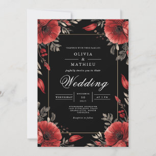 Vivid Poppy Botanical Flourish Wedding Invitation