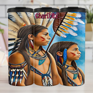 Vivid Portrait Native American Warriors Headdress Thermal Tumbler