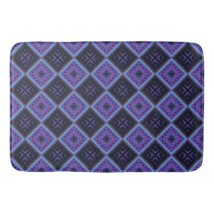 Vivid Purple and Blue Geometric Diamond Pattern Bath Mat