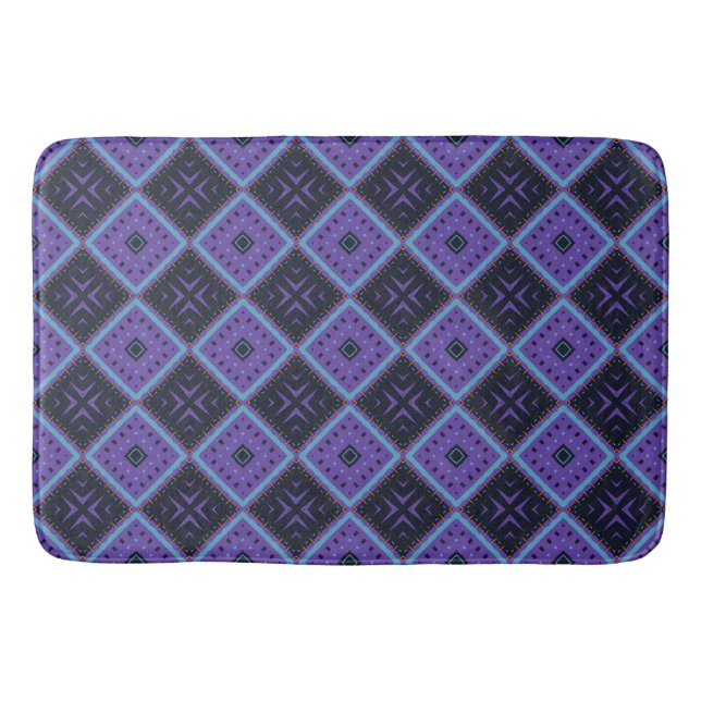 Vivid Purple and Blue Geometric Diamond Pattern Bath Mat (Front)