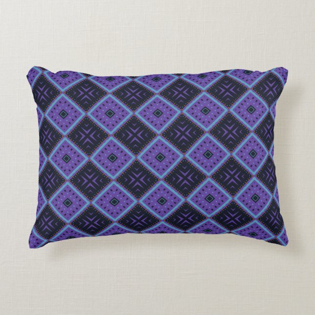 Vivid Purple and Blue Geometric Diamond Pattern Decorative Cushion (Front)