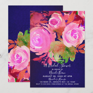 Vivid Purple Modern Spring Floral Bridal Shower Invitation