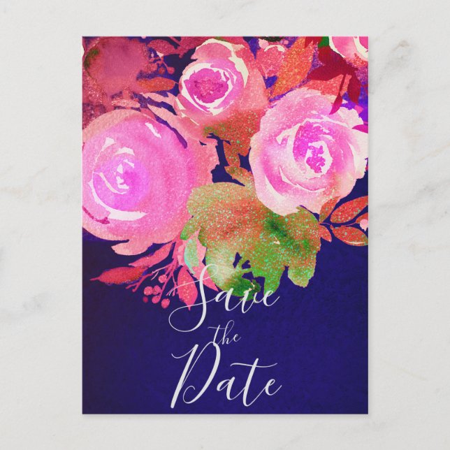 Vivid Purple Modern Spring Floral Save the Date Announcement Postcard (Front)