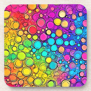 Vivid Rainbow Bubble Abstraction Coaster