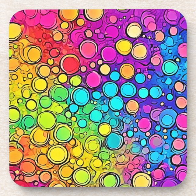 Vivid Rainbow Bubble Abstraction Coaster (Front)