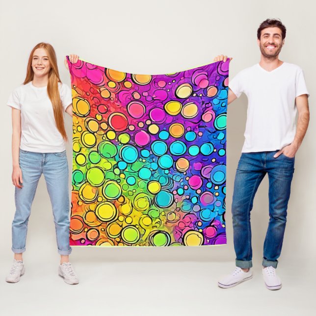 Vivid Rainbow Bubble Abstraction Fleece Blanket (In Situ)