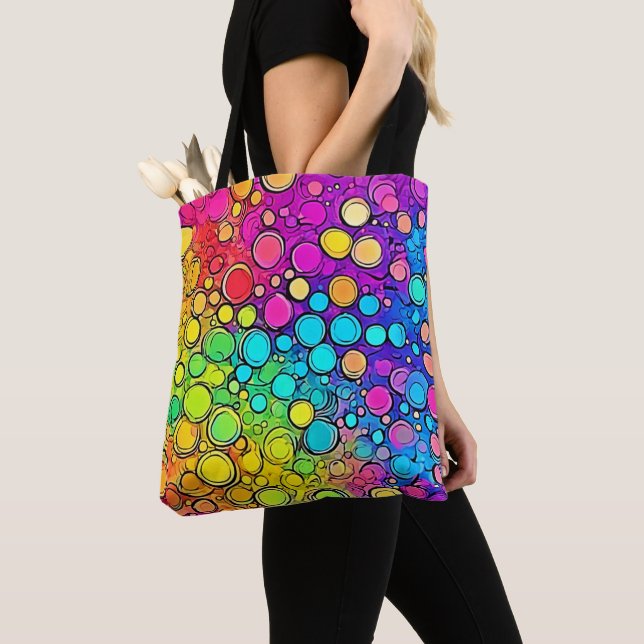 Vivid Rainbow Bubble Abstraction Tote Bag (Close Up)