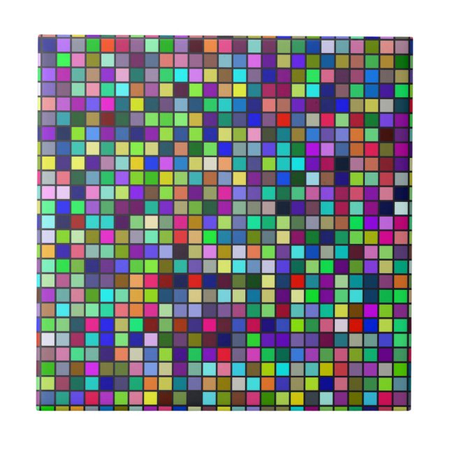 Vivid Rainbow Colours And Pastels Squares Pattern Ceramic Tile (Front)