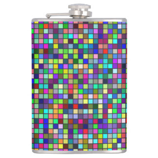 Vivid Rainbow Colours And Pastels Squares Pattern Hip Flask