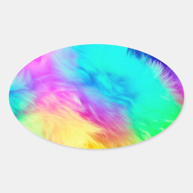 Vivid Rainbow Fluffy Fur Texture-75201 Oval Sticker (Front)
