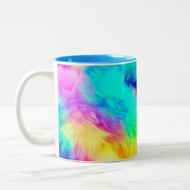Vivid Rainbow Fluffy Fur Texture-75201 Two-Tone Coffee Mug (Left)