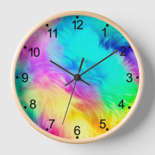 Vivid Rainbow Fluffy Fur Texture Background Design Clock