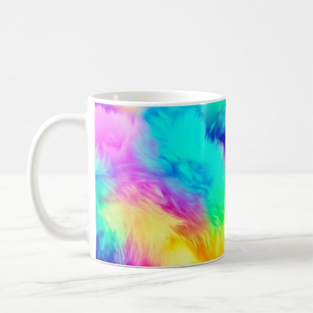 Vivid Rainbow Fluffy Fur Texture Background Design Coffee Mug (Left)