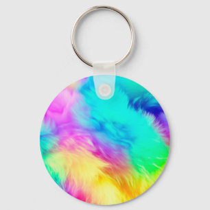 Vivid Rainbow Fluffy Fur Texture Background Design Key Ring