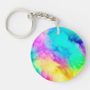 Vivid Rainbow Fluffy Fur Texture Background Design Key Ring
