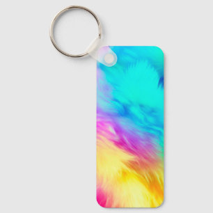 Vivid Rainbow Fluffy Fur Texture Background Design Key Ring