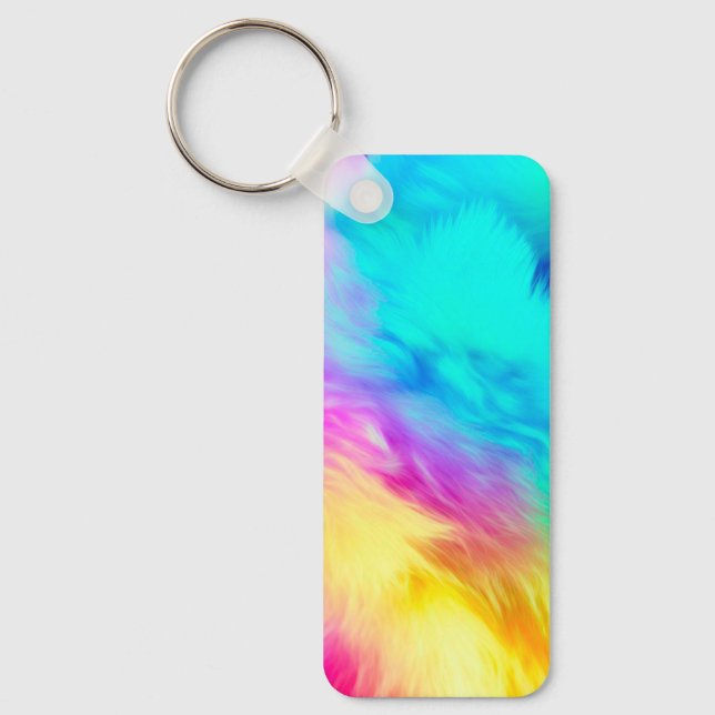 Vivid Rainbow Fluffy Fur Texture Background Design Key Ring (Front)