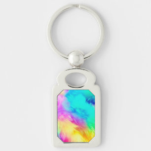 Vivid Rainbow Fluffy Fur Texture Background Design Key Ring