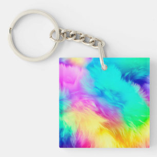 Vivid Rainbow Fluffy Fur Texture Background Design Key Ring