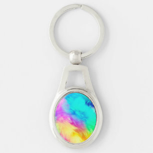Vivid Rainbow Fluffy Fur Texture Background Design Key Ring