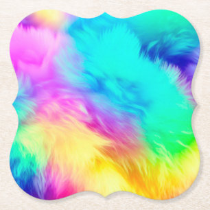 Vivid Rainbow Fluffy Fur Texture Background Design Paper Coaster