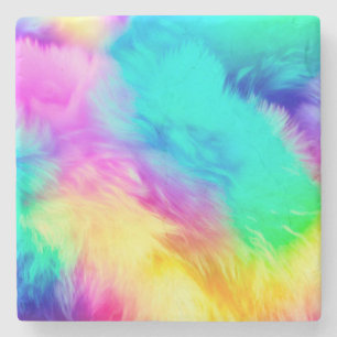 Vivid Rainbow Fluffy Fur Texture Background Design Stone Coaster