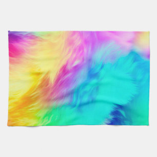 Vivid Rainbow Fluffy Fur Texture Background Design Tea Towel
