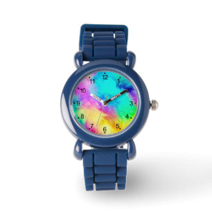 Vivid Rainbow Fluffy Fur Texture Background Design Watch