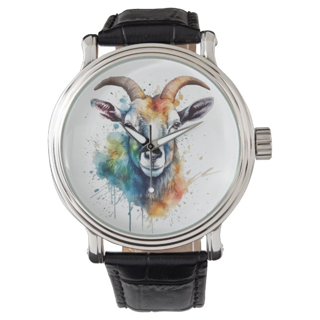 Vivid Rainbow Goat Portrait Watch (Front)
