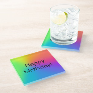 Vivid Rainbow Ombre Birthday Party Glass Coaster